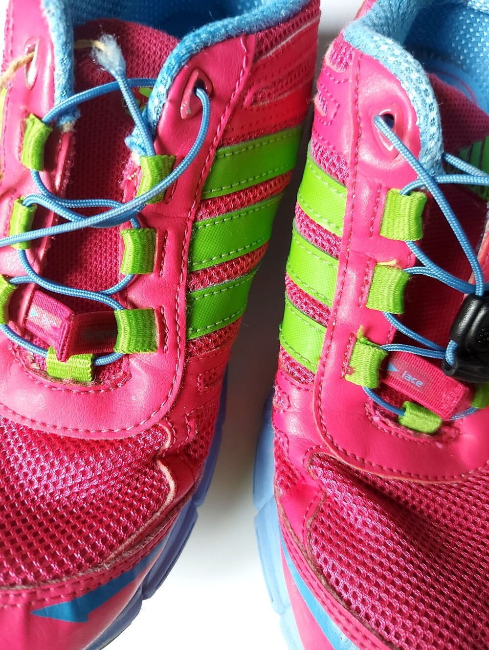 Kids Adidas Bright Pink and Green Athletic Sneakers